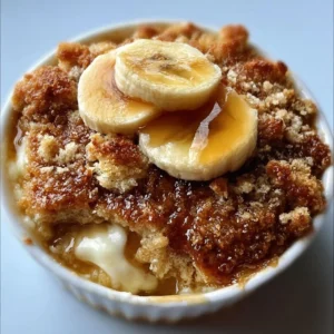 Delicious homemade banana cobbler served in a dish.