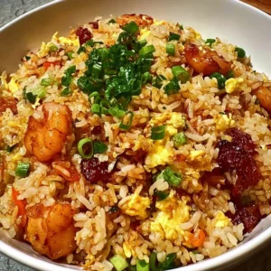 Plate of Bang Bang Fried Rice featuring colorful vegetables and spices