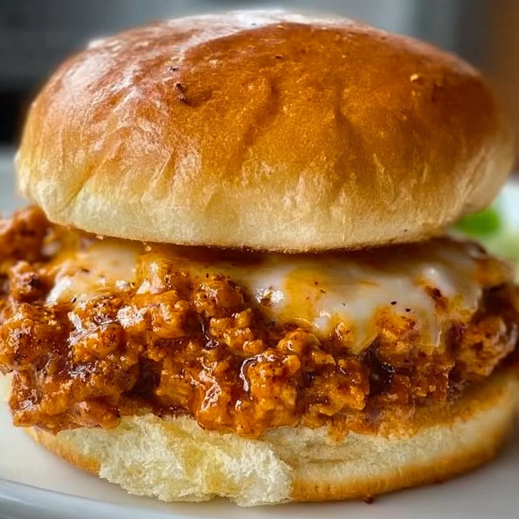 Delicious Cajun Chicken Sloppy Joes served on a plate with side toppings.