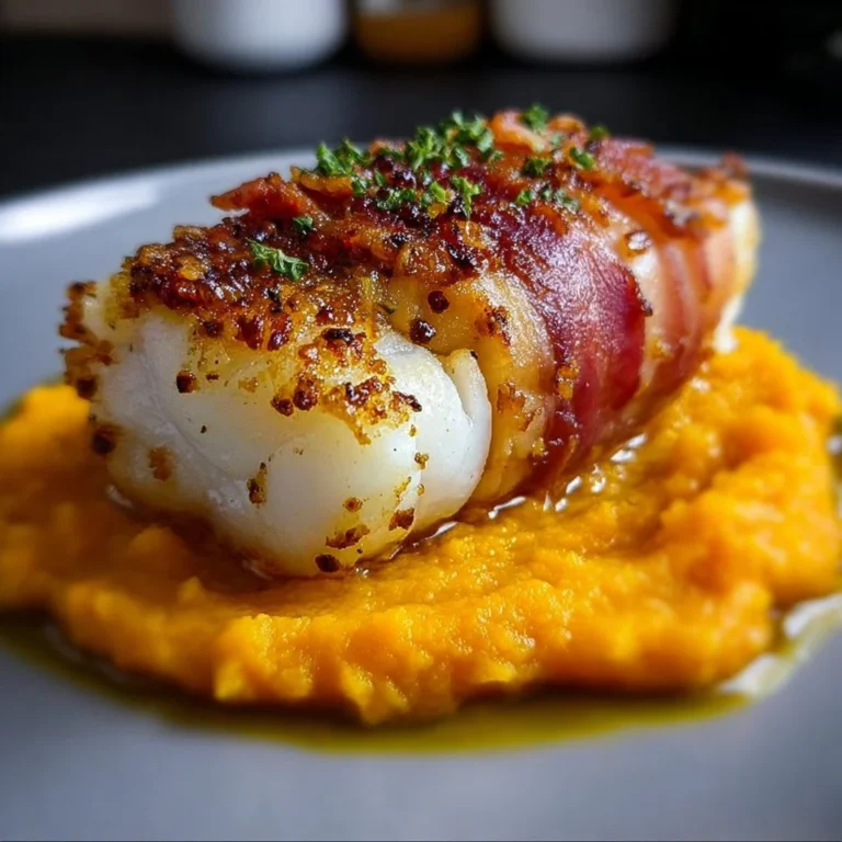 Cod in smoked bacon crust served with creamy butternut puree