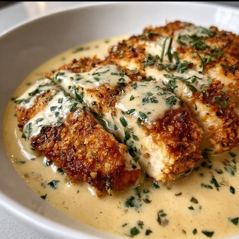 Creamy Garlic Parmesan Chicken served with herbs and vegetables