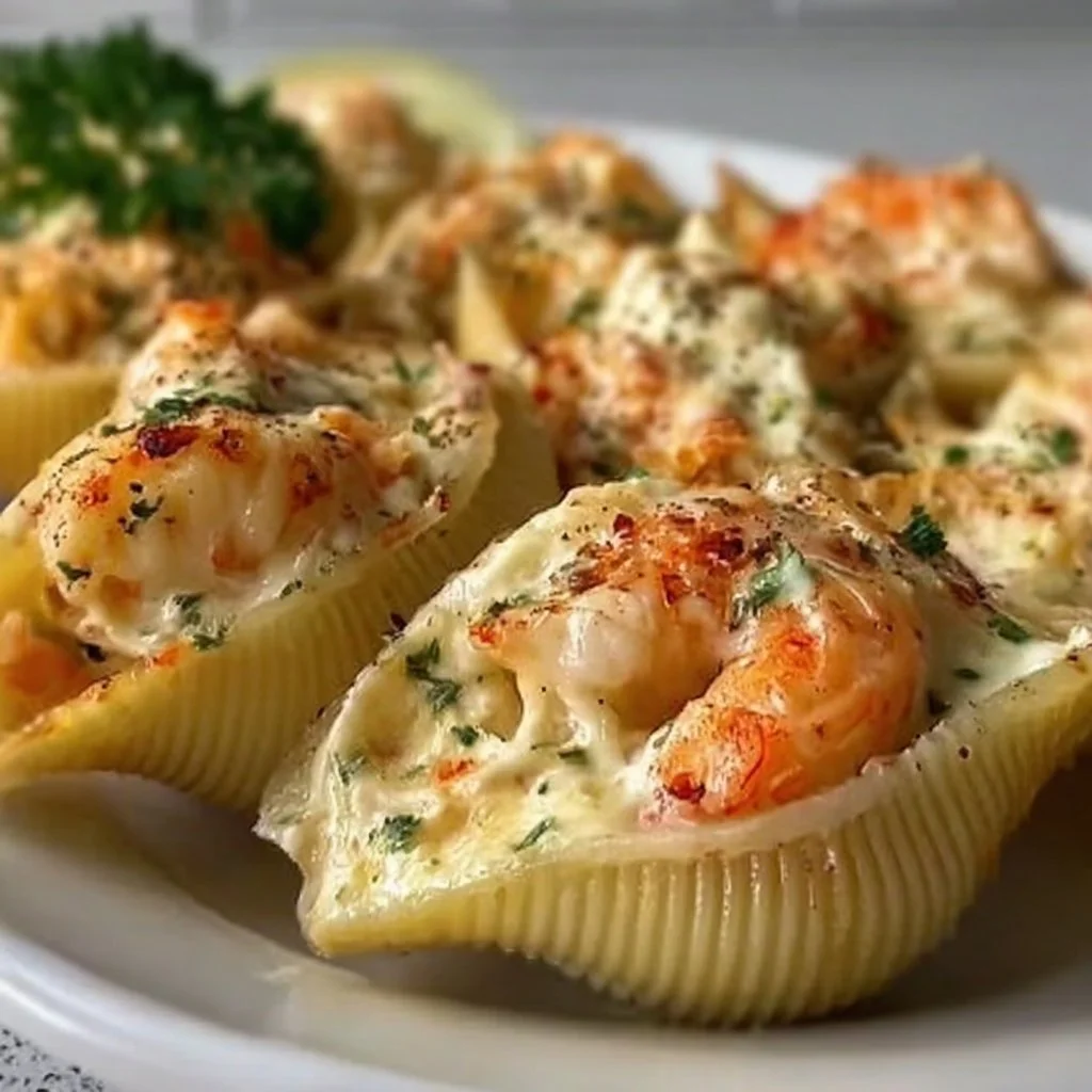 Creamy Seafood Stuffed Shells - Snack On Meat | Seafood Dish Recipes, Easy Shrimp Recipes, Fish Recipes