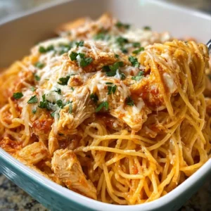 Delicious and easy chicken spaghetti recipe served in a bowl