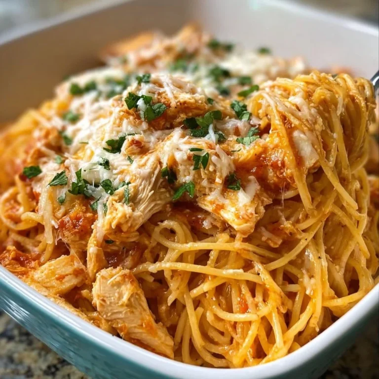 Delicious and easy chicken spaghetti recipe served in a bowl
