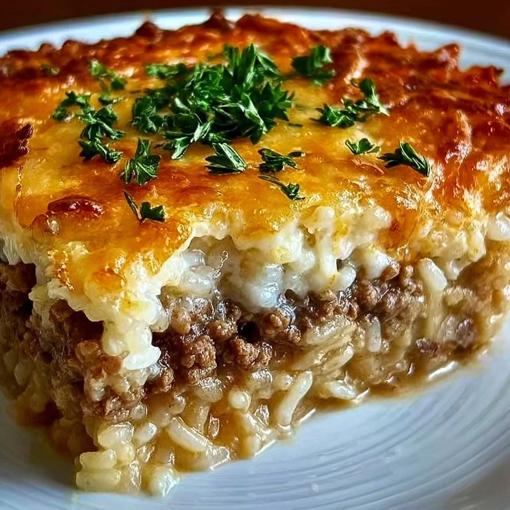 French Onion Ground Beef and Rice Casserole