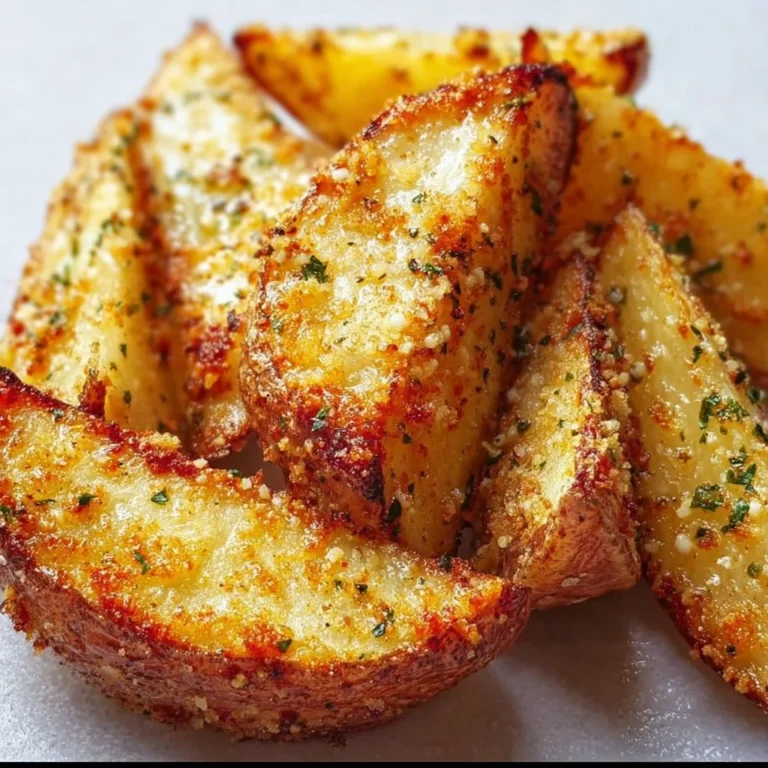 Crispy Garlic Parmesan Potato Wedges on a plate