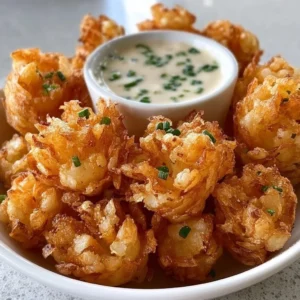 Mini Bloomin' Onions served with Buttermilk Ranch Dip on a plate