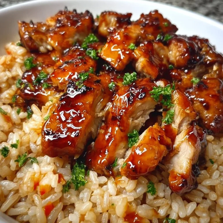 Delicious Honey BBQ Chicken served with rice in a one-pan recipe