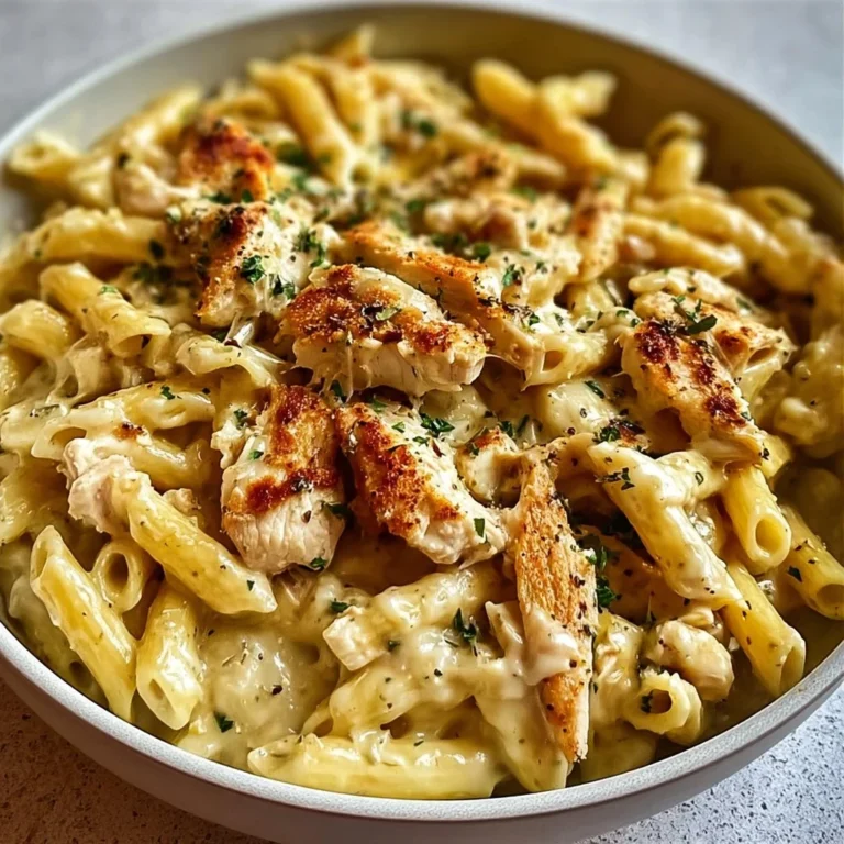 One Pot Chicken Penne Pasta dish served with herbs and cheese