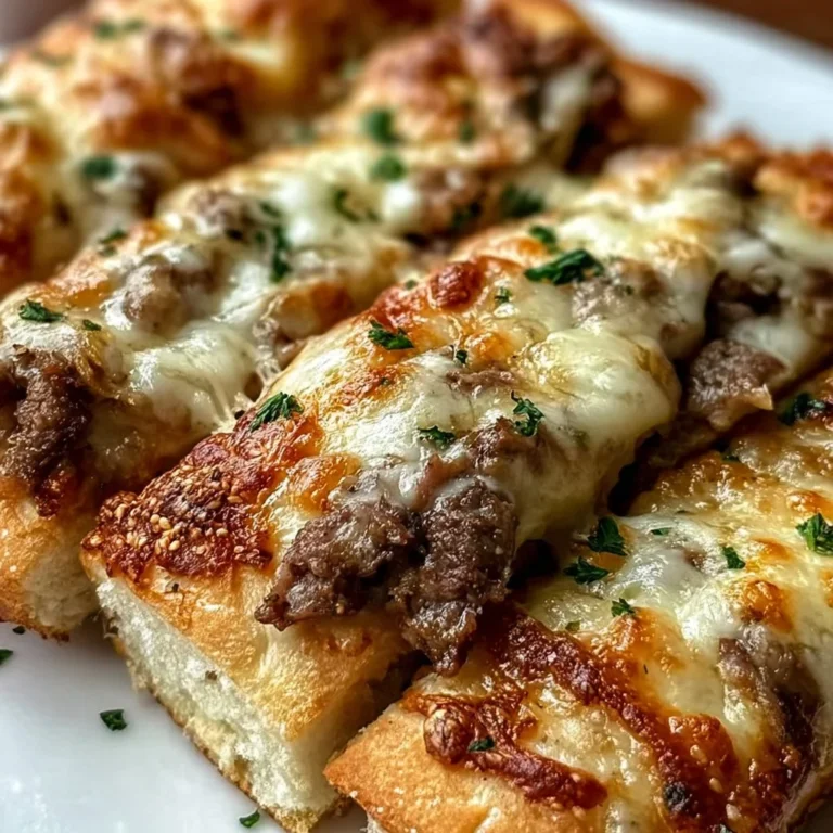 Homemade Philly cheesesteak breadsticks with melted cheese and grilled beef