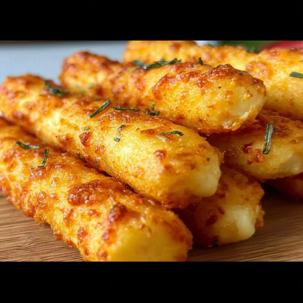 Crispy Potato Cheese Sticks served on a plate with dipping sauce