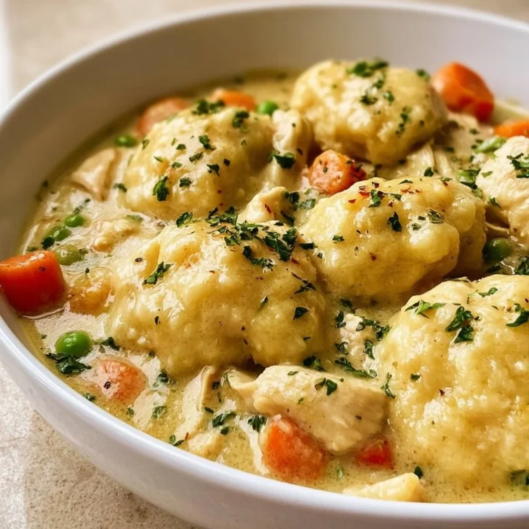 Simple chicken and dumplings with biscuits in a bowl, perfect for comfort food.