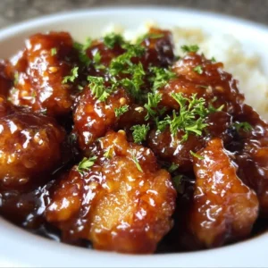 Sticky Honey Chicken with a glossy honey glaze served on a plate