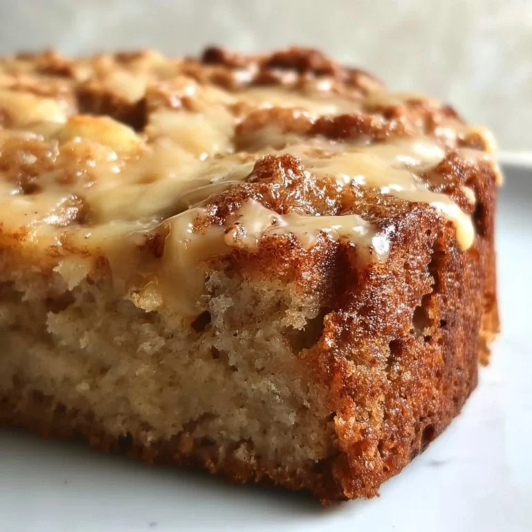 Slice of homemade Apple Dapple Cake on a white plate with cinnamon apples