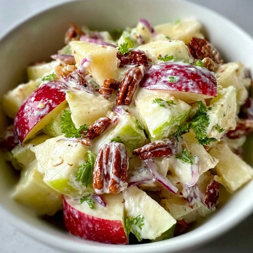 Fresh apple salad with mixed greens and crunchy toppings