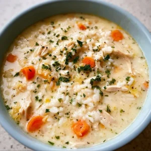 Delicious bowl of Crack Chicken Rice Soup garnished with herbs