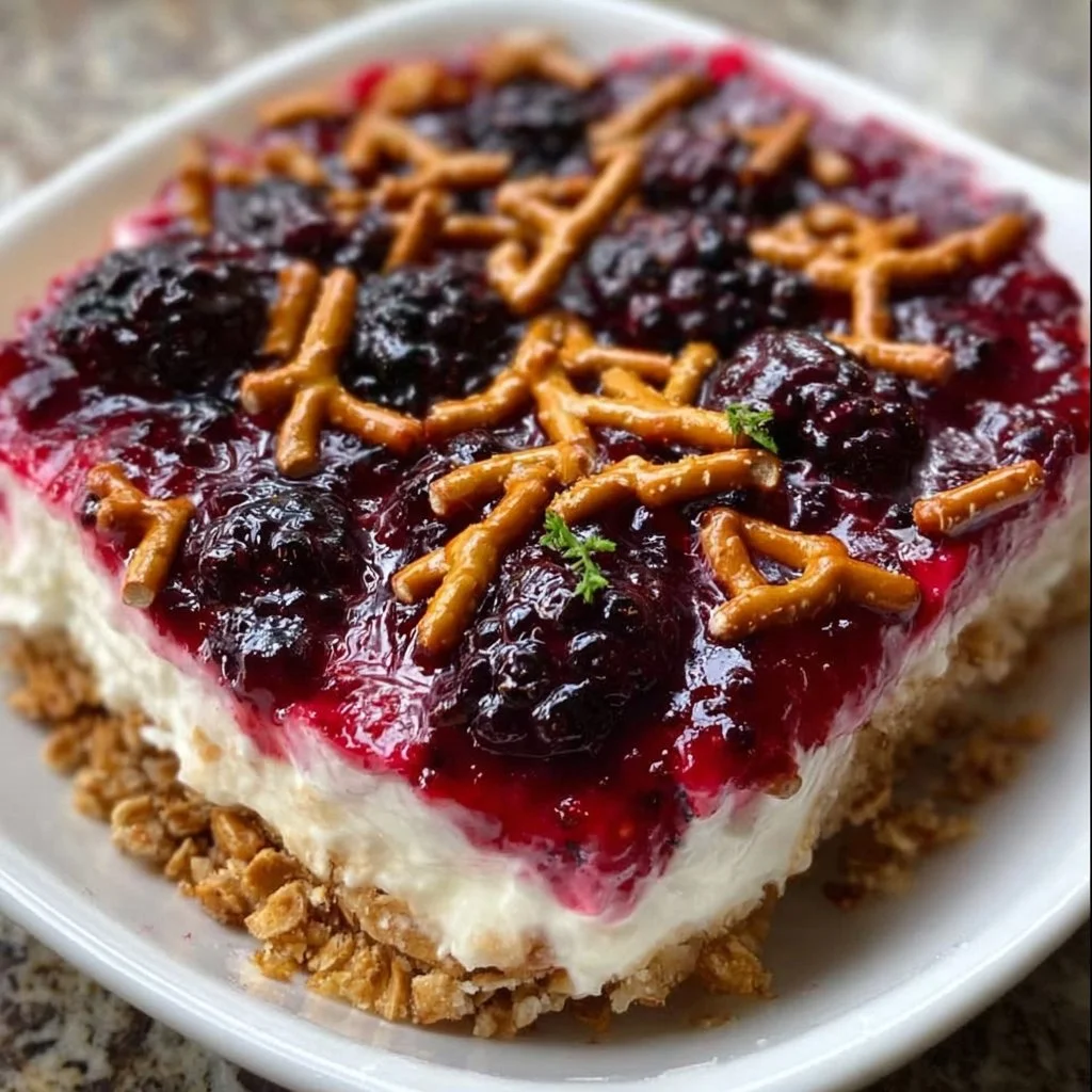 Blackberry Pretzel Dessert