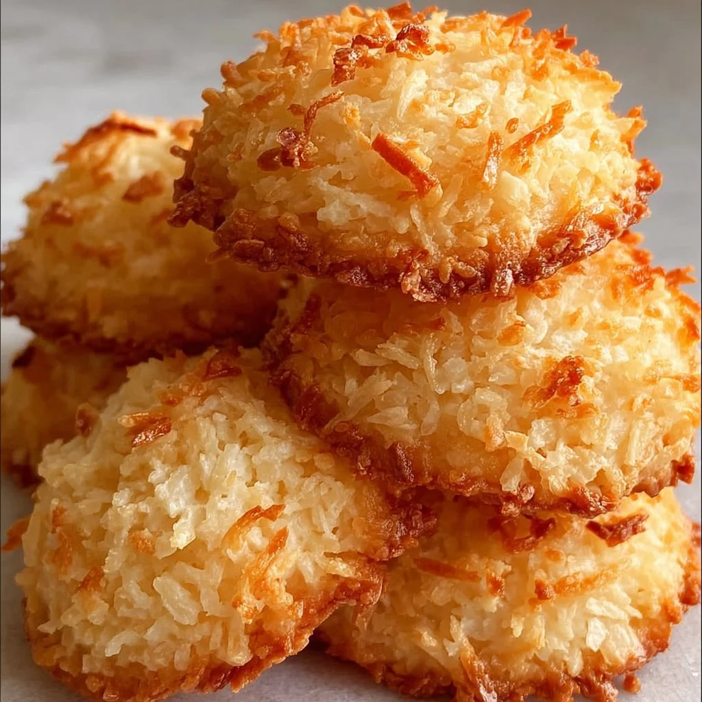 Delicious coconut cookies arranged on a plate, ready to enjoy