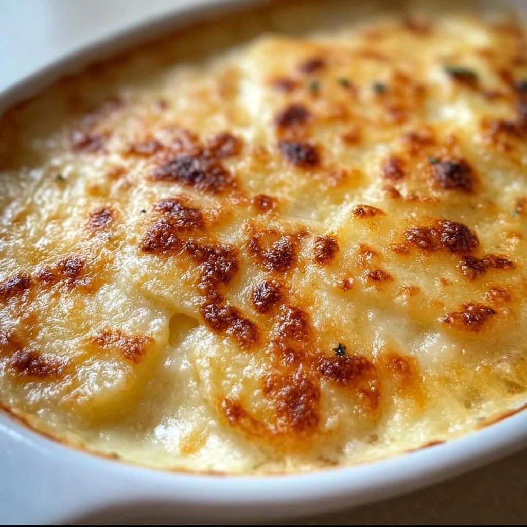 Delicious serving of Copycat Ruth’s Chris Potatoes au Gratin topped with cheese