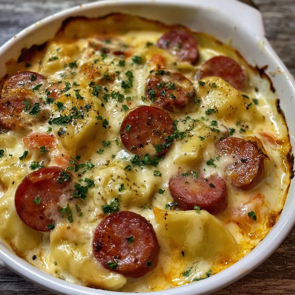 Crockpot Pierogi Casserole with Kielbasa