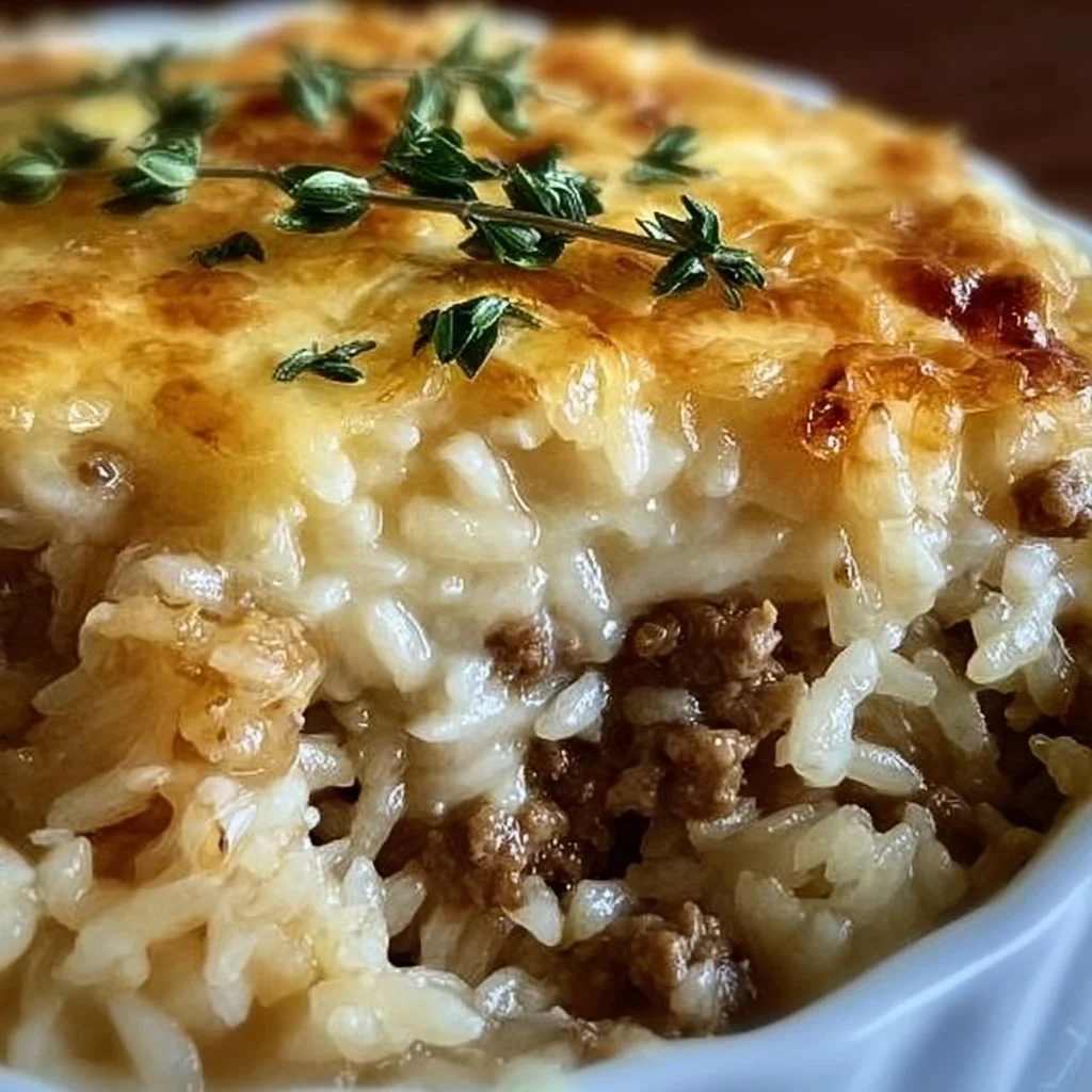 French Onion Ground Beef and Rice Casserole