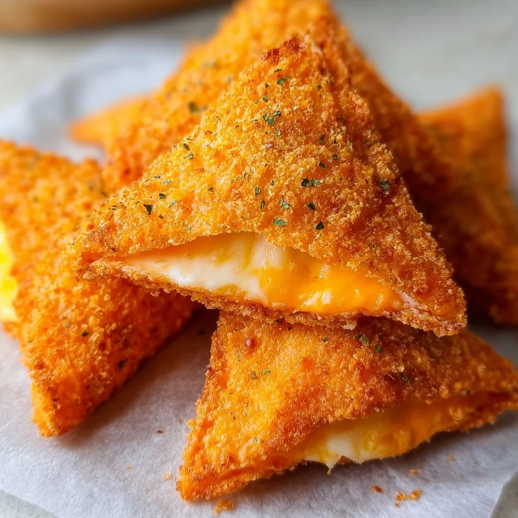 Fried Cheese-Stuffed Doritos served on a plate, topped with melted cheese and spices.
