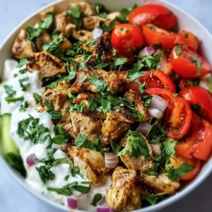 Delicious Greek Chicken Gyro Bowl filled with fresh ingredients and flavors.