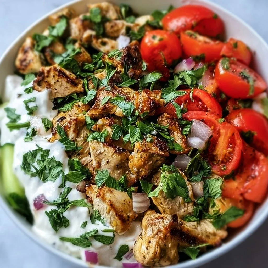 Delicious Greek Chicken Gyro Bowl filled with fresh ingredients and flavors.