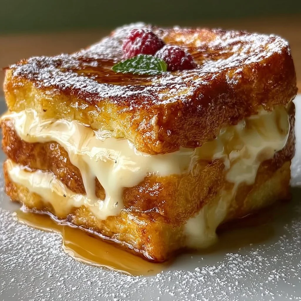 Plate of Hawaiian Roll French Toast topped with syrup and fresh fruit