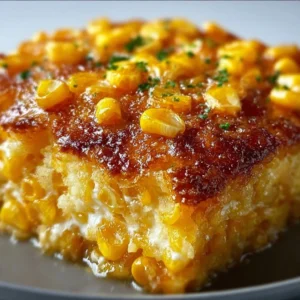 Delicious Honey Glazed Corn Casserole served in a rustic dish