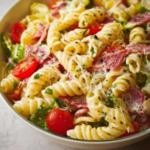 Italian Grinder Pasta Salad with fresh vegetables and pasta.