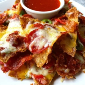 Plate of Old Chicago's flavorful Italian nachos topped with cheese and sauces.