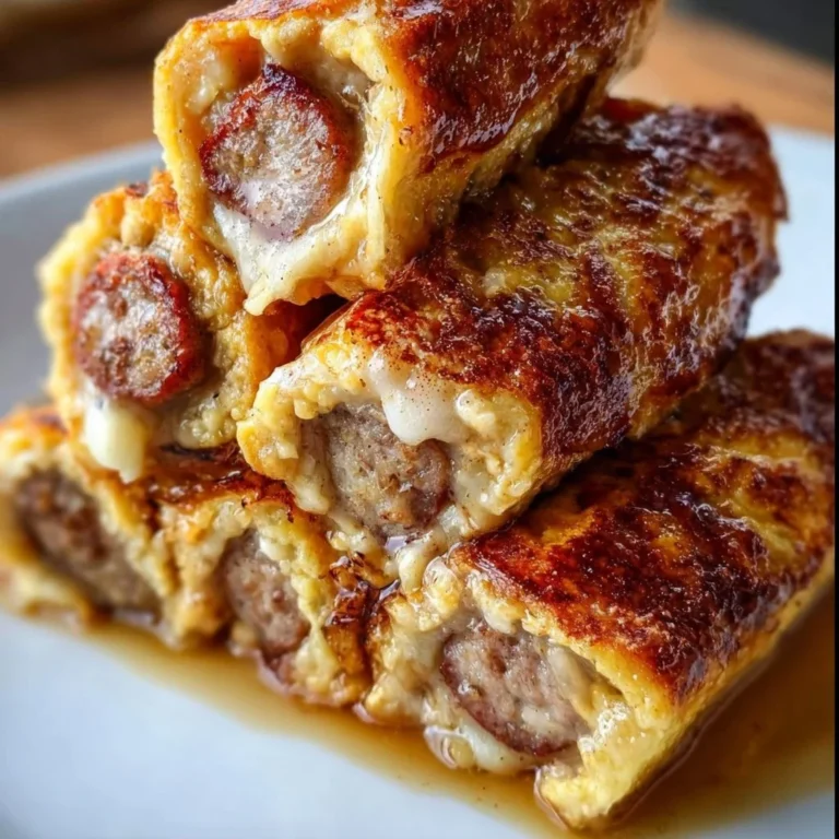 Sausage French Toast Roll-Ups served on a plate with syrup