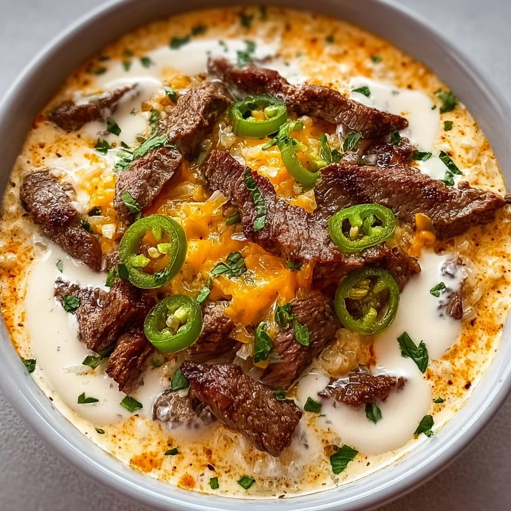 Steak Queso Bowl with tender steak and creamy melted cheese