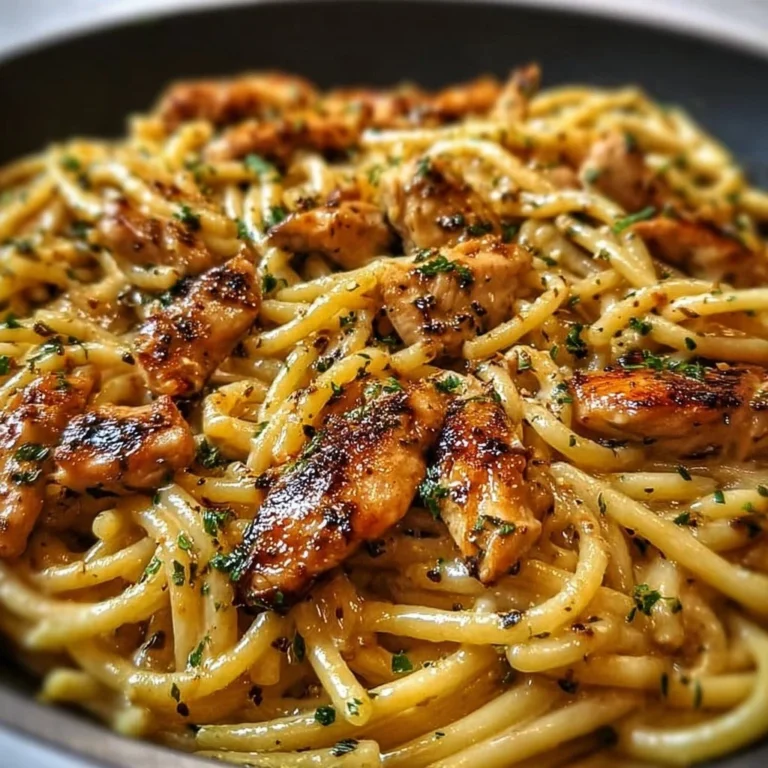 Delicious Sticky Smoky Garlic Butter Chicken Pasta served in a bowl