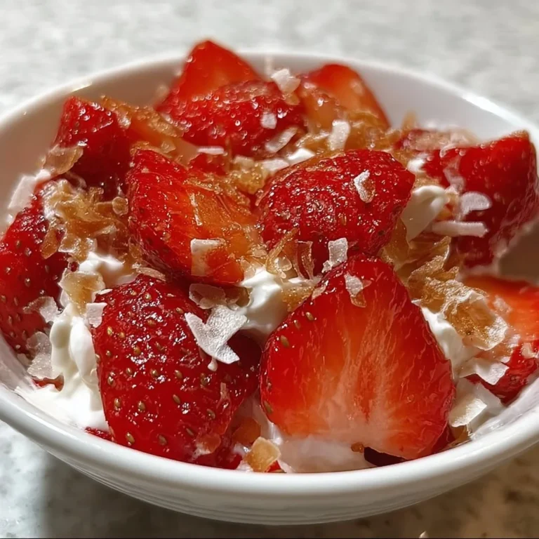 A vibrant strawberry crackle salad with fresh strawberries and crunchy toppings