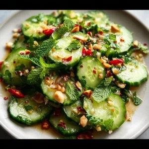 Delicious Thai cucumber salad with fresh vegetables and zesty dressing.