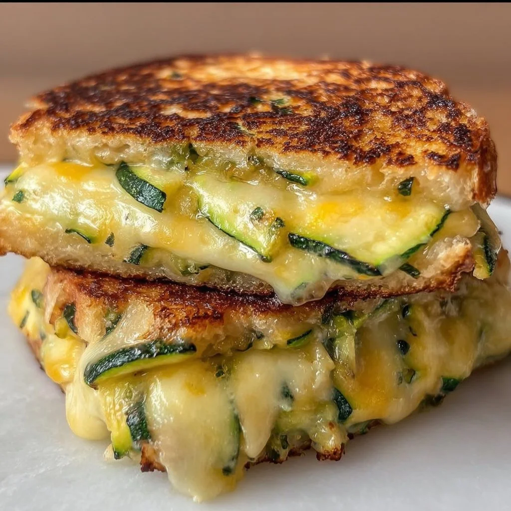 Zucchini grilled cheese sandwich with melted cheese and fresh zucchini slices