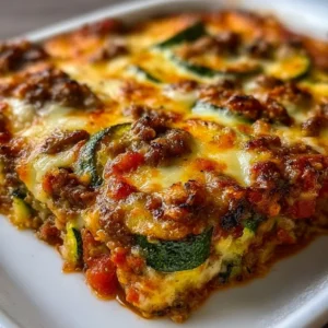 Delicious Zucchini Pizza Casserole served in a dish