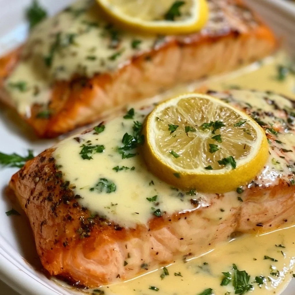 Baked Salmon with Lemon Butter Cream Sauce