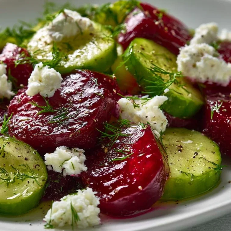 Fresh beet, cucumber, and feta salad in a bowl