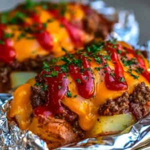 Cheeseburger foil packets ready for grilling at a summer barbecue