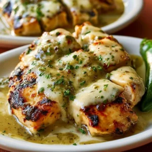 Grilled salsa verde chicken topped with pepper jack cheese on a plate