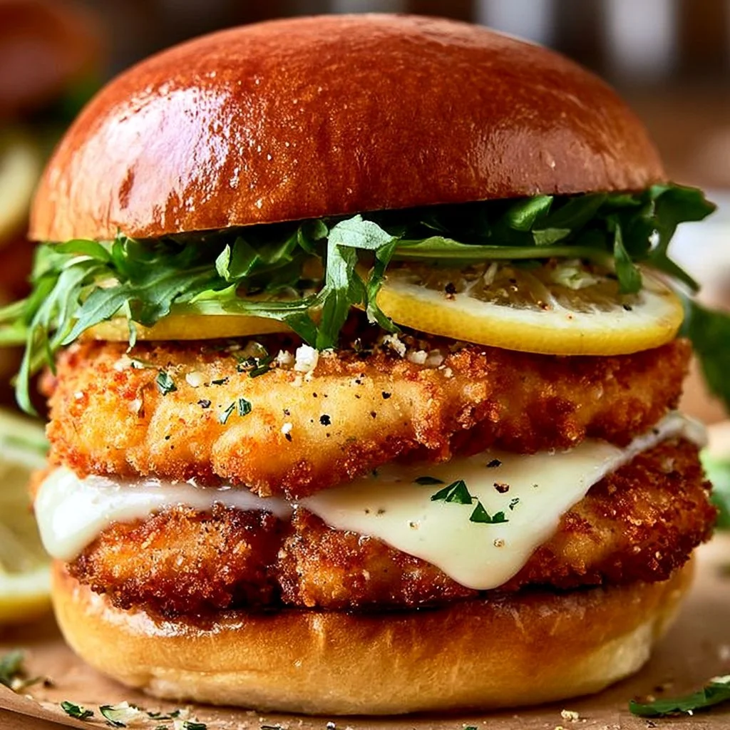Crispy Lemon Pepper Chicken Sandwich with fresh toppings and a golden crust