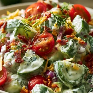 Delicious Cucumber Ranch Crack Salad with fresh cucumbers and ranch dressing.