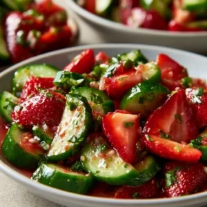 Delicious cucumber salad with fresh vegetables in a bowl