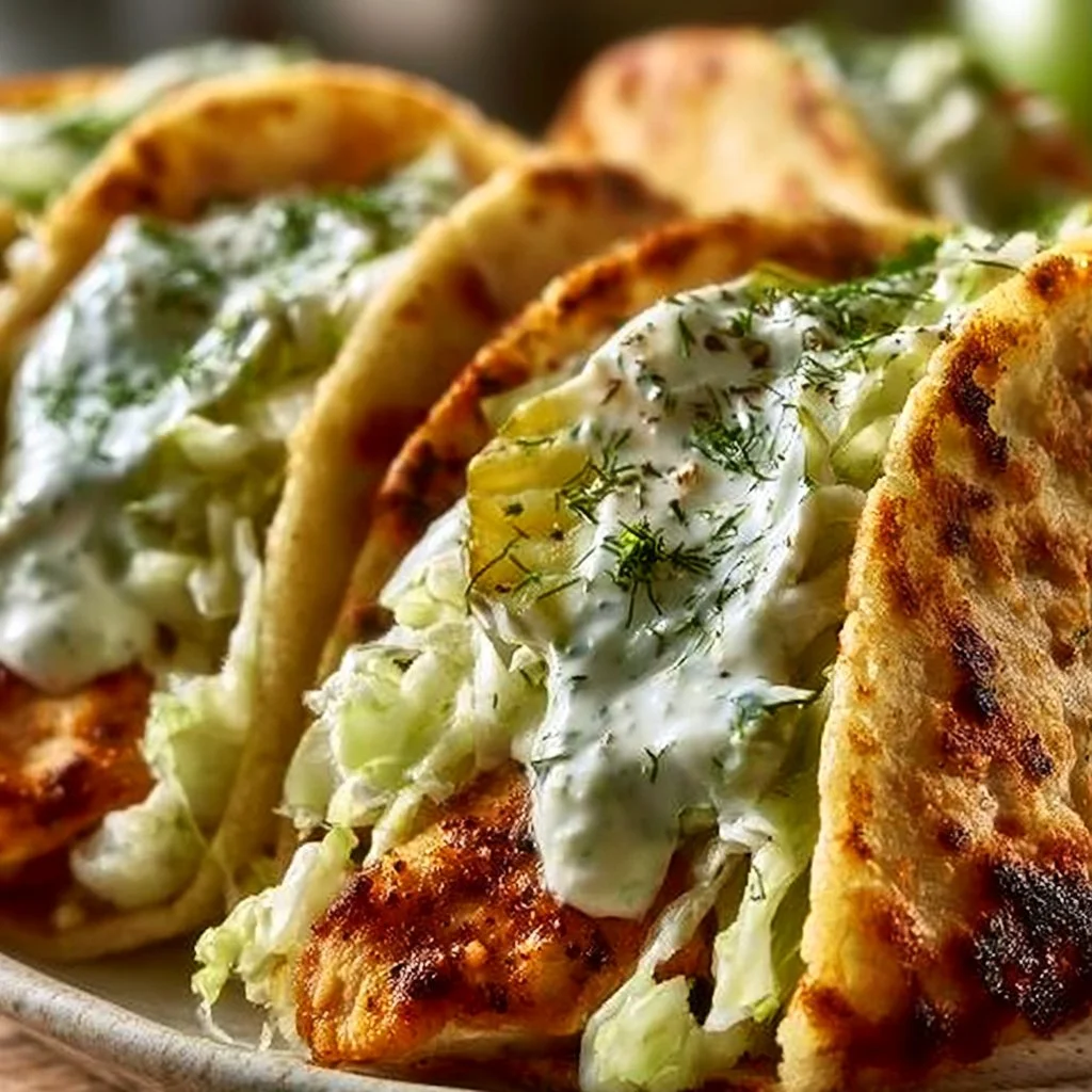 Dill Pickle Ranch Smash Chicken Tacos on a plate