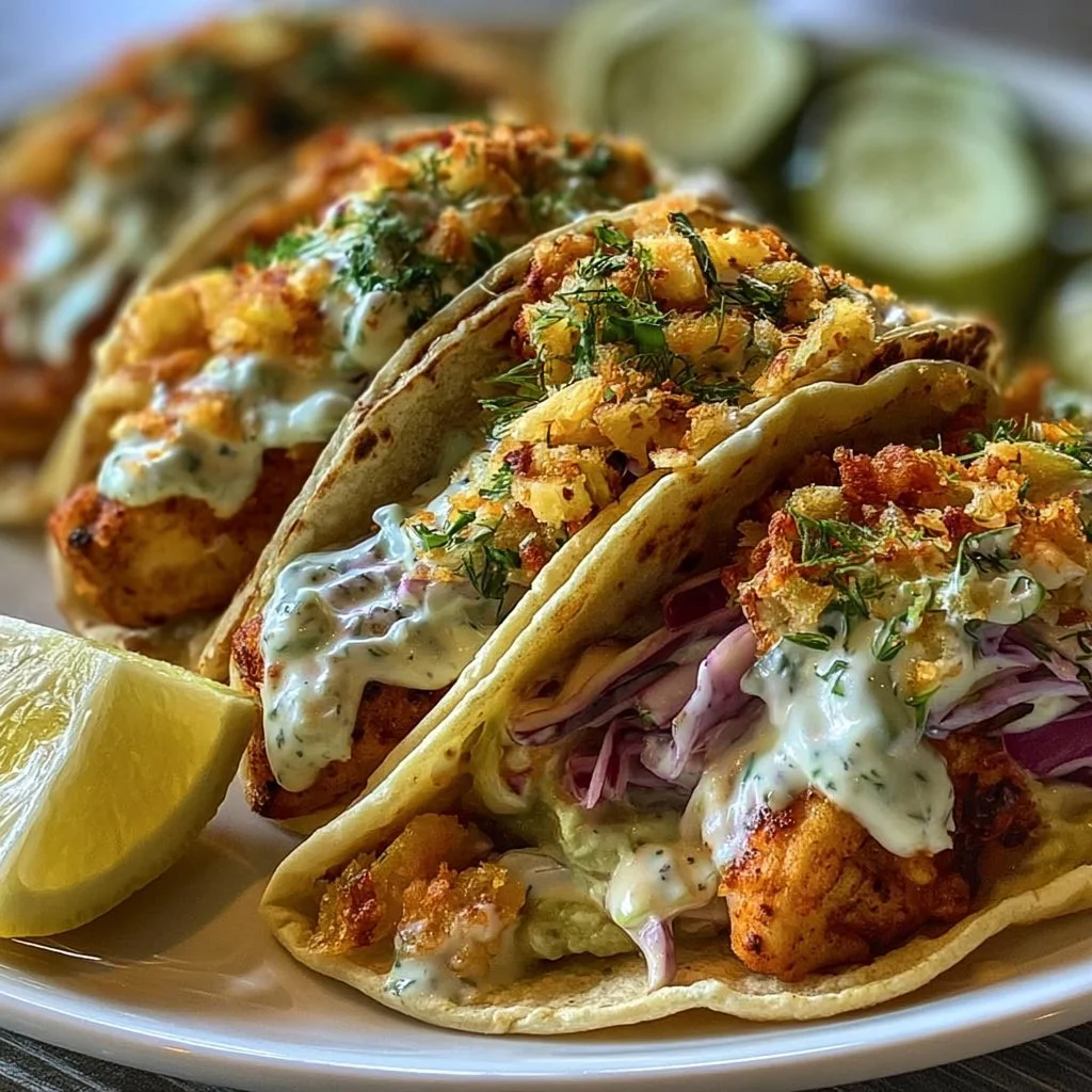 Dill Pickle Ranch Smash Chicken Tacos with Crispy Cheese