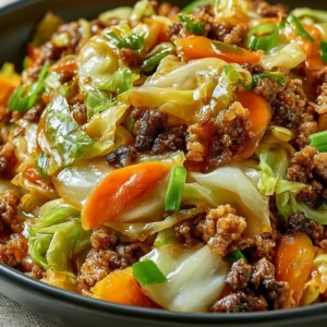 Delicious Chinese stir fry featuring ground beef and cabbage in a vibrant dish