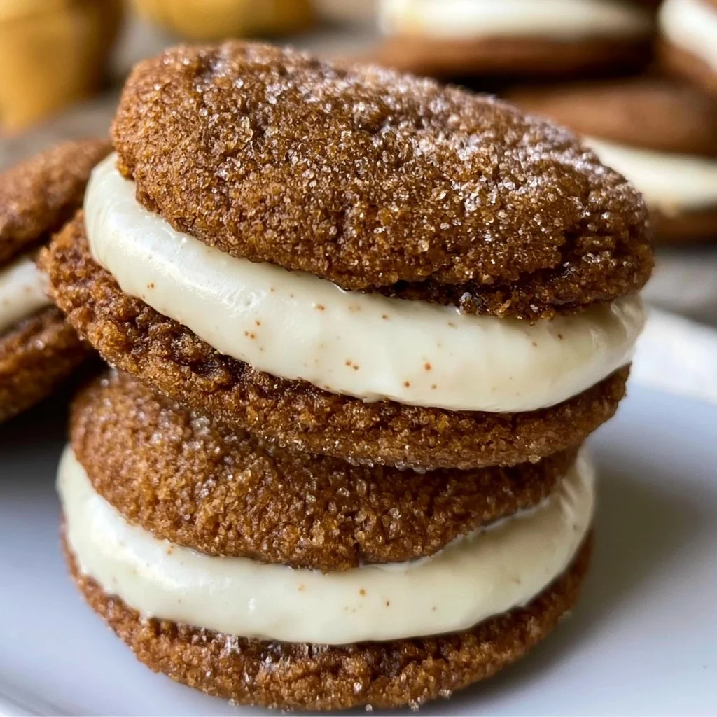 Ginger Molasses Sandwich Cookies with Eggnog Frostings